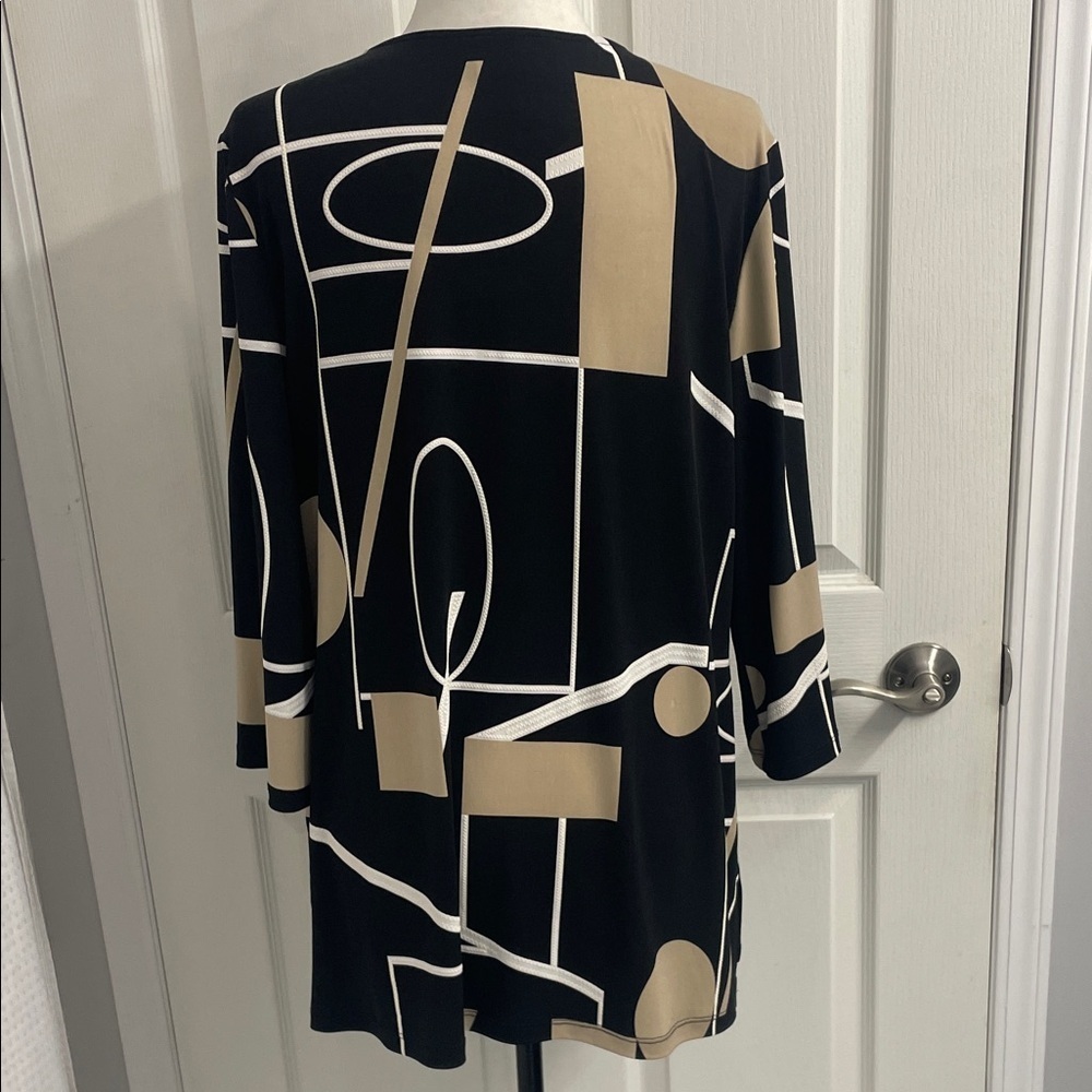 Joseph Ribkoff Black/Tan Geometric Blouse/Tunic V Neck 3/4 Sleeve Sz US14 - Picture 5 of 15